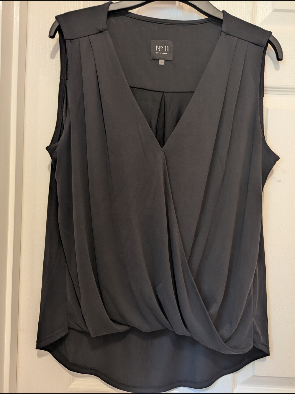 No. 11 Los Angeles Lrg Black Sleeveless Draped V-Neck Blouse